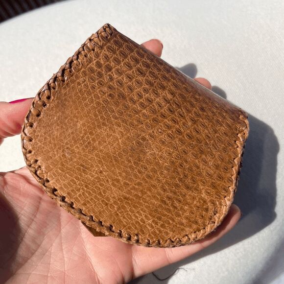 VTG Lizard Leather Coin Purse Hand-Stitched Mid Century Clamshell Wallet - Picture 6 of 6